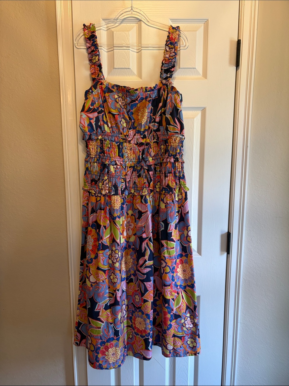 Eliza J Navy Floral Maxi Dress with Pink, Yellow & Green Accents